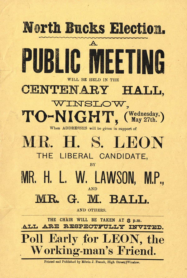 Poster For Election Meeting At Winslow