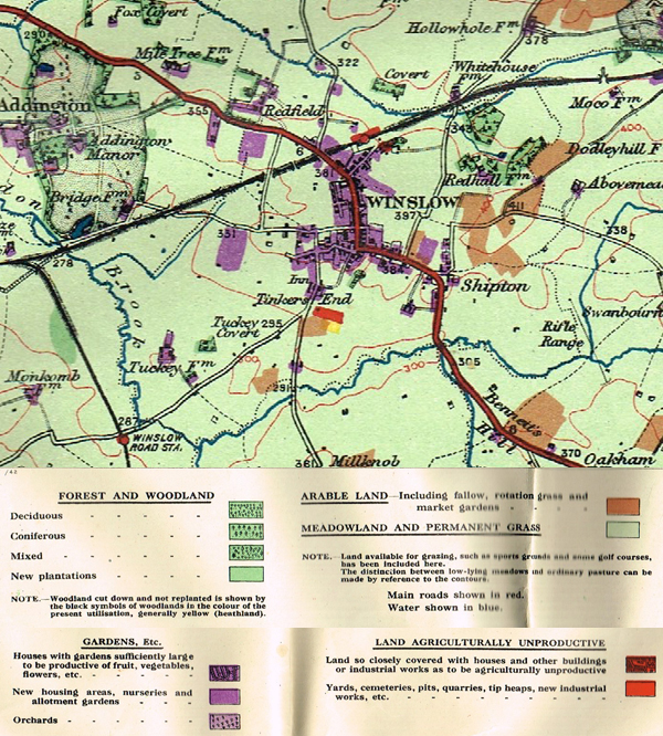 Coloured map showing types of land use