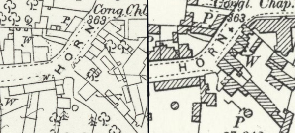 Two maps showing the Matthews yard and houses