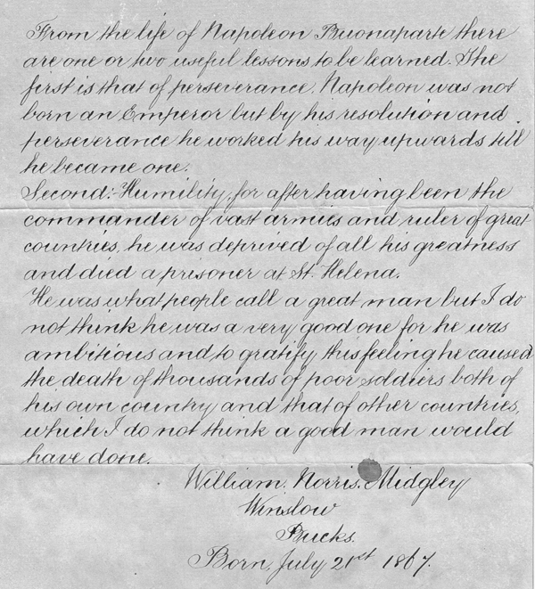 Handwritten essay signed by W.N. Midgley
