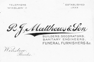 Business card of RJ Matthews & Son