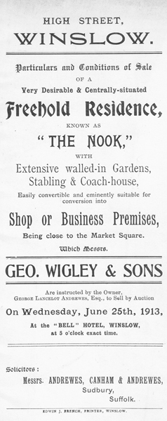 Front of sale brochure for "The Nook"