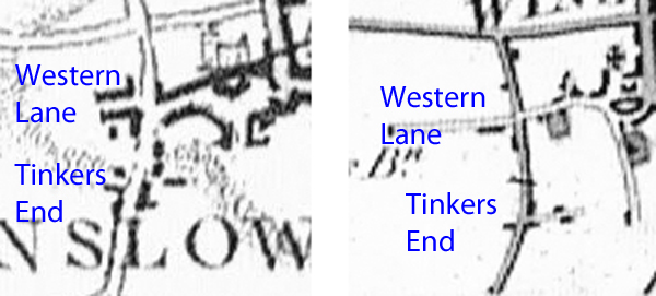Tinkers End on 1770 and 1825 maps