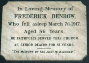 Memorial tablet for Frederick Benbow