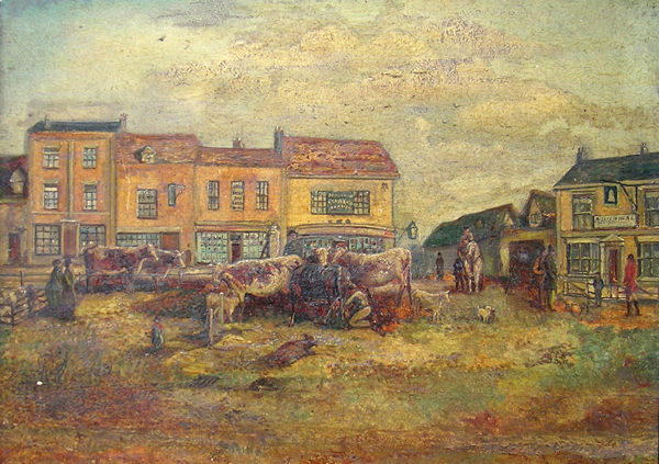 Painting of cattle market, 1875