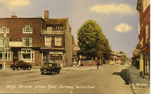 Colour postcard of Winslow High Street