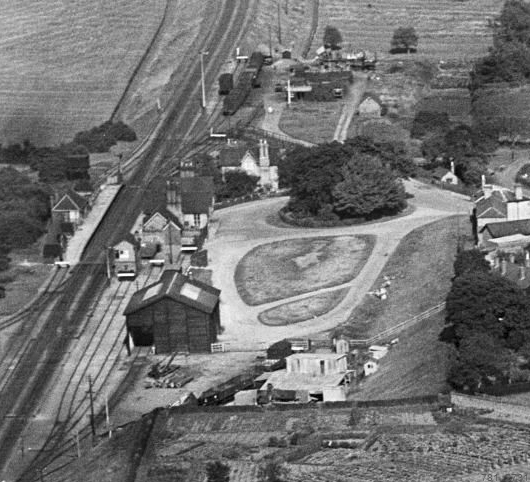 Aerial view of the station and sidings
